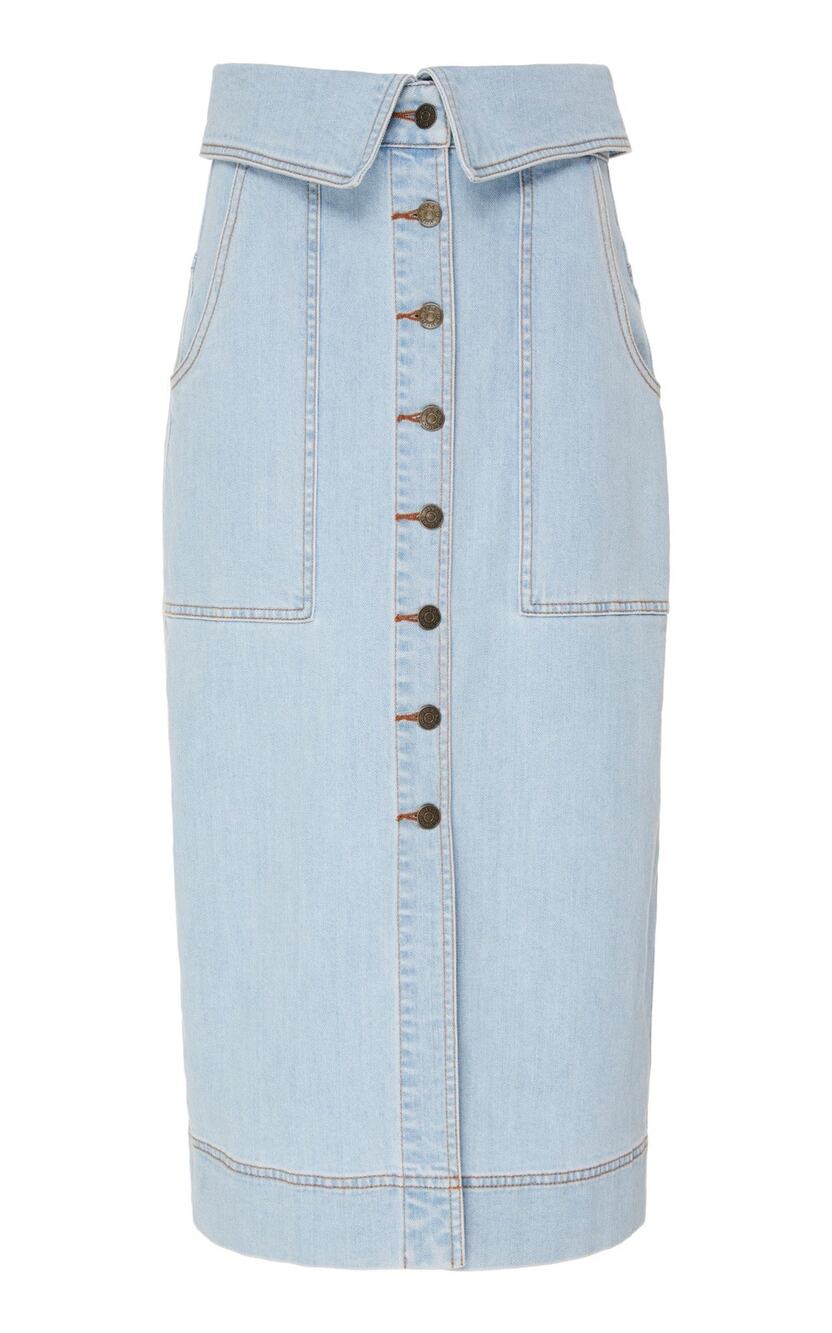 ULLA JOHNSON Andi Light Wash Fold-over Skirt - 4 - Blue